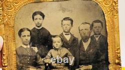 1860s Tintype Family Portrait Mother Father Children Gilt Ornate Frame 1/4 plate