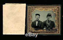 1860s Tintype Photo Civil War Soldiers Interlocked Arms Old Note Behind Case