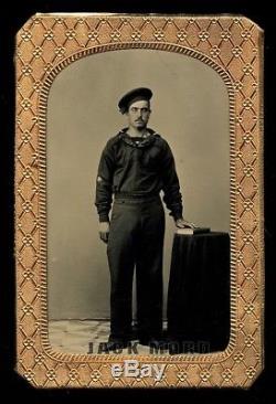 1860s Tintype Photo Handsome Civil War Sailor Gold HOOP EARRINGS Excellent