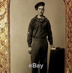 1860s Tintype Photo Handsome Civil War Sailor Gold HOOP EARRINGS Excellent