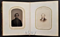 1860s antique PHOTO ALBUM salem ma CIVIL WAR SOLDIERS and FAMILY tin type cdv A+