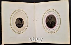 1860s antique PHOTO ALBUM salem ma CIVIL WAR SOLDIERS and FAMILY tin type cdv A+
