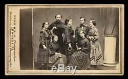 1860s cdv group photo civil war sailors & women w ring & wand exercise equipment