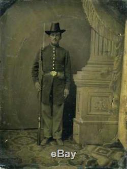 1861-65 CIVIL War Officer Union Tintype 1/4 Plate Gutta Percha, Rifle Bayonet