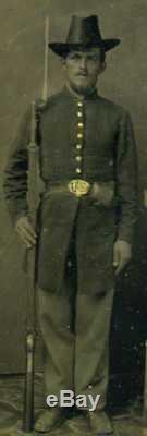 1861-65 CIVIL War Officer Union Tintype 1/4 Plate Gutta Percha, Rifle Bayonet