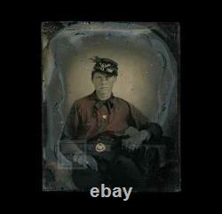 1861 Ambrotype Photo Young Confederate Civil War Soldier Tinted Red Battle Shirt