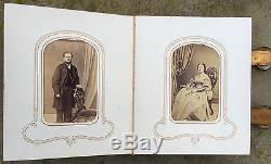 1863 ANTIQUE PHOTO ALBUM w 30 CABINET CARDS CIVIL WAR ERA 19TH CENTURY & Stamps