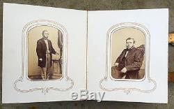 1863 ANTIQUE PHOTO ALBUM w 30 CABINET CARDS CIVIL WAR ERA 19TH CENTURY & Stamps