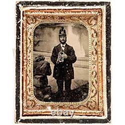 1864 Civil War Uniformed Regimental Union Bugler Tintype Photograph 2 x 2.5