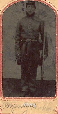 1864 Tintype Moody Hobb Civil War Soldier Rifle Paper Sleeve Tax Stamp