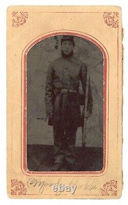 1864 Tintype Moody Hobb Civil War Soldier Rifle Paper Sleeve Tax Stamp