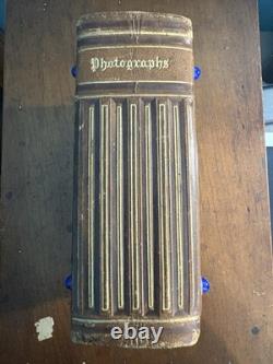 1866 Civil War Era Photo Album. Ornate Leather with Brass Clasps & Blue Jewels