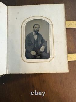1866 Civil War Era Photo Album. Ornate Leather with Brass Clasps & Blue Jewels