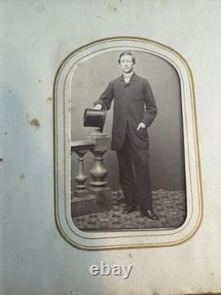 1866 Civil War Era Photo Album. Ornate Leather with Brass Clasps & Blue Jewels