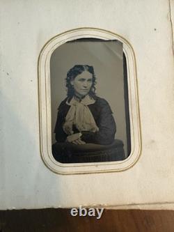 1866 Civil War Era Photo Album. Ornate Leather with Brass Clasps & Blue Jewels