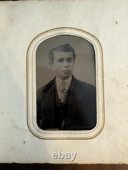 1866 Civil War Era Photo Album. Ornate Leather with Brass Clasps & Blue Jewels