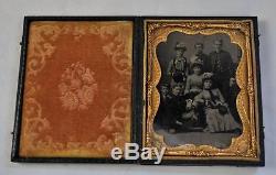 1/4 Plate CIVIL War Tintype Photograph 4 Soldiers & Girlfriends