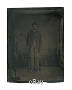 1/4 Plate Civil War Tintype Union Soldier Armed with Lemille A Liege Rifle