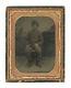 1/4 Plate Civil War Tintype Of Casual Union Soldier With Fur Hat & Cigar