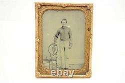 1/4 Plate Clear Glass Ambrotype Civil War Photo Full Portrait Young Soldier