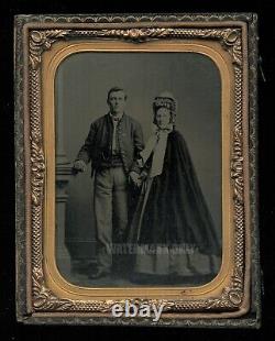 1/4 Tintype Civil War Soldier Wearing Corps Badge & Wife 1860s Photo
