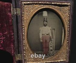 1/4 tinted ambrotype civil war soldier musician holding OTS saxhorn