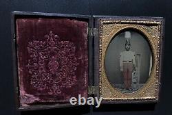 1/4 tinted ambrotype civil war soldier musician holding OTS saxhorn