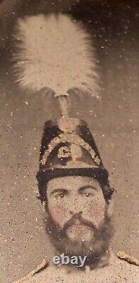 1/4 tinted ambrotype civil war soldier musician holding OTS saxhorn