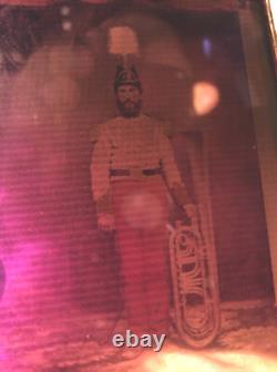 1/4 tinted ambrotype civil war soldier musician holding OTS saxhorn 1860s Photo