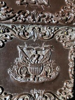 1/4 tinted ambrotype civil war soldier musician holding OTS saxhorn 1860s Photo