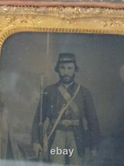 1/4th Plate Tintype US Civil War Soldier Armed Stamp on Back Union