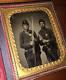 1/6 Ambrotype Photo Two Armed Civil War Soldiers With Fixed & Crossed Bayonets