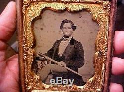 1/6 Plate Ambrotype Photograph Civil War Navy Man withTELESCOPE Confederate NEAT