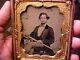 1/6 Plate Ambrotype Photograph Civil War Navy Man Withtelescope Confederate Neat