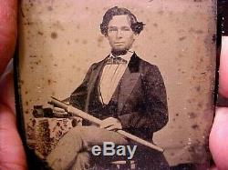 1/6 Plate Ambrotype Photograph Civil War Navy Man withTELESCOPE Confederate NEAT