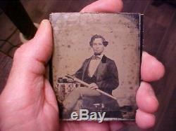 1/6 Plate Ambrotype Photograph Civil War Navy Man withTELESCOPE Confederate NEAT