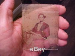 1/6 Plate Ambrotype Photograph Civil War Navy Man withTELESCOPE Confederate NEAT