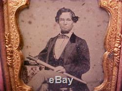 1/6 Plate Ambrotype Photograph Civil War Navy Man withTELESCOPE Confederate NEAT