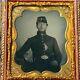 1/6 Plate Ambrotype Of Civil War Union Soldier With Gold Pinky Ring Nice Photo