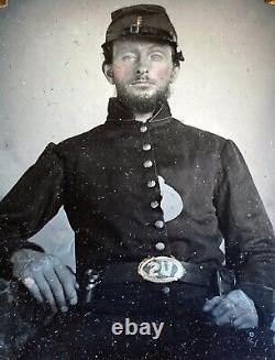 1/6 Plate Ambrotype of Civil War Union Soldier with gold pinky ring Nice Photo