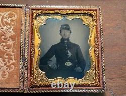 1/6 Plate Ambrotype of Civil War Union Soldier with gold pinky ring Nice Photo