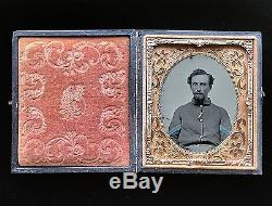 1/6 Plate Cased Tintype CIVIL War Soldier Infantry Corporal Tinted Ranking