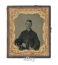 1/6 Plate Civil War Ambrotype of Slick-Haired Yankee Wearing Sack Coat