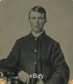 1/6 Plate Civil War Ambrotype of Slick-Haired Yankee Wearing Sack Coat