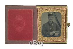 1/6 Plate Civil War Ambrotype of Yankee with Colt 1849 Pocket Revolver Case