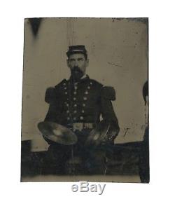 1/6 Plate Civil War Tintype Militia Musician with Cymbals 1851 Belt Plate