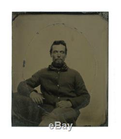 1/6 Plate Civil War Tintype of Confident Union Soldier Wearing Large Cravat