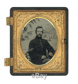 1/6 Plate Civil War Tintype of Union Corporal in Half Thermoplastic Case