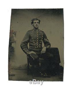 1/6 Plate Post-Civil War Tintype of Young Militia Corporal in Full Leather Case