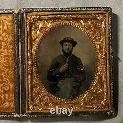 1/6 Plate Tintype Photo Civil War Uniform Union Soldier Full Union Case Painted